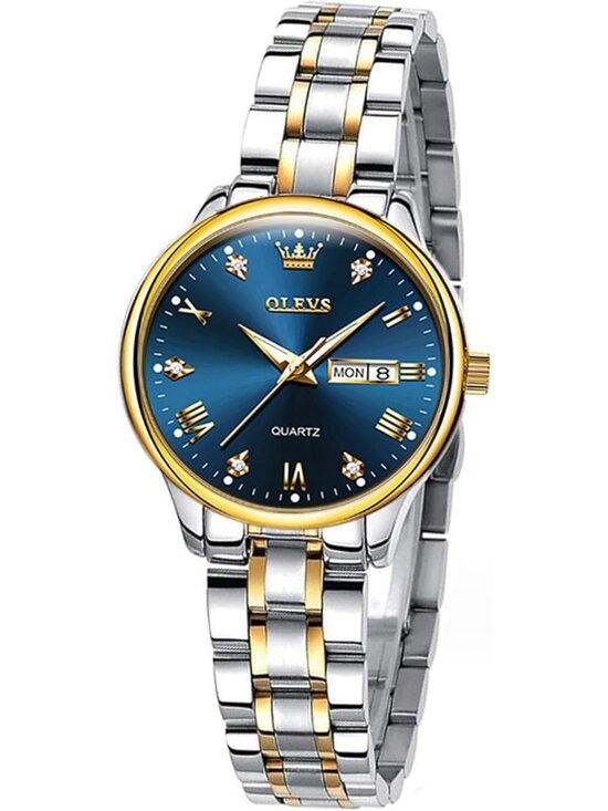 Women\'s Blue Stainless Steel Fashion Quartz Analog Waterproof Date Wrist Watch main image 4